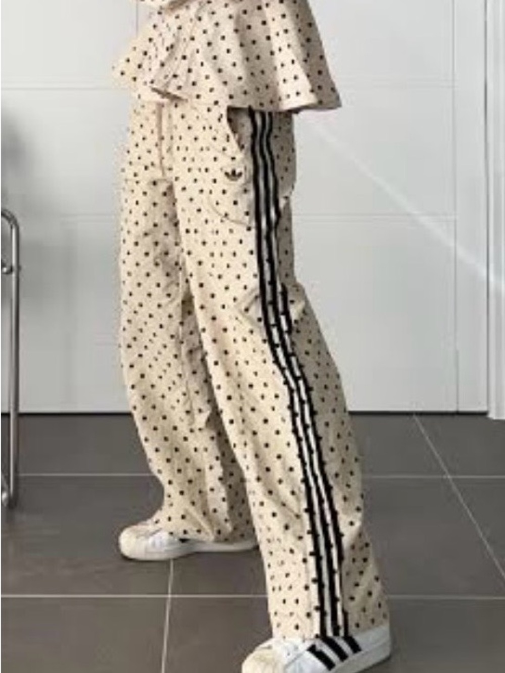 NWT adidas Original X ASOS Black Polka Dot Track Pants in Stone w/ Triple Stripe - Picture 2 of 7